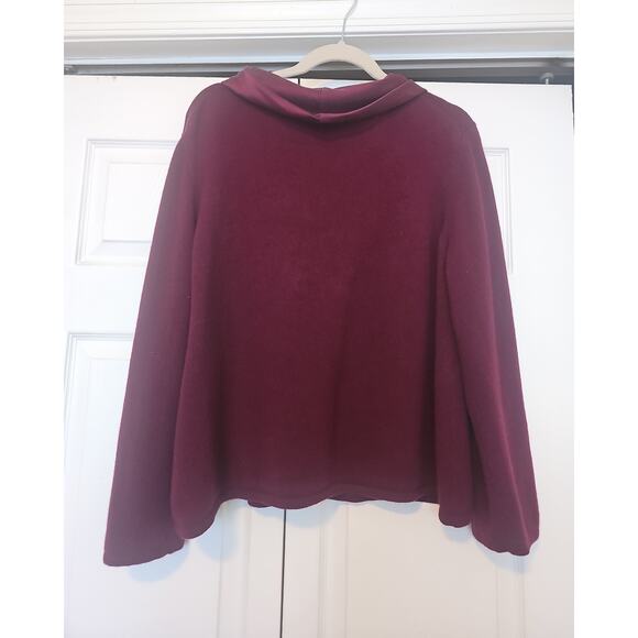 Lafayette 148 Cashmere Knit Top Sweater Silk Cowl Neck Womens 2X Burgundy Flaw - Picture 10 of 10